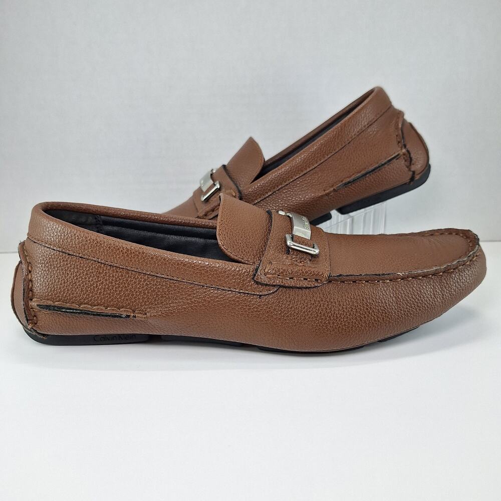 Calvin Klein Mika Mens 10 Brown Leather Loafers 34F9392 Slip On Dress Shoes